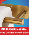 Self Adhesive Paper Towel Holder Under Cabinet Mount No Drilling 13.2 Inch Bar Brushed Gold Stainless Steel SUS304 close-up.