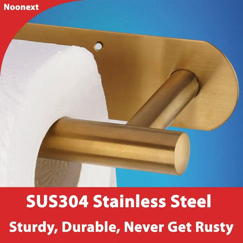 Self Adhesive Paper Towel Holder Under Cabinet Mount No Drilling 13.2 Inch Bar Brushed Gold Stainless Steel SUS304 close-up.