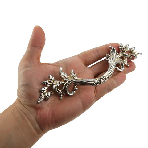 5 Pcs French Provincial Drawer Pulls In Warm Antique Gold Finish Top Shelf Zinc Alloy Cabinet Handles in a hand.