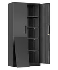 72 Inch Black Steel Garage Storage Cabinet With Doors And Adjustable Shelves Lockable Metal Cabinet For Garage Home Office