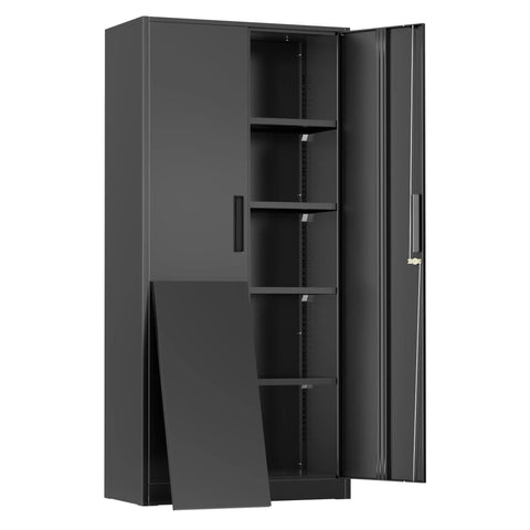 72 Inch Black Steel Garage Storage Cabinet With Doors And Adjustable Shelves Lockable Metal Cabinet For Garage Home Office