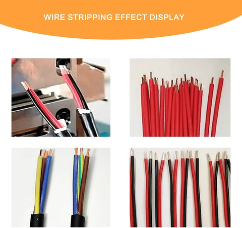 Wire stripping effect display showing various stripped wires and cables using Industrial Grade Pneumatic Wire Stripper Machine 110V.