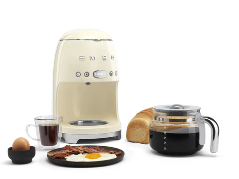 Retro Fifties Style Drip Coffee Maker With 10 Cup Glass Carafe, Auto Start, No Fuss Keep Warm Plate, And Two Brew Strengths, Cream Finish