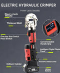 6 Ton Electric Hydraulic Crimping Tool Rechargeable Cordless Terminal Pliers with digital display and comfortable grip.