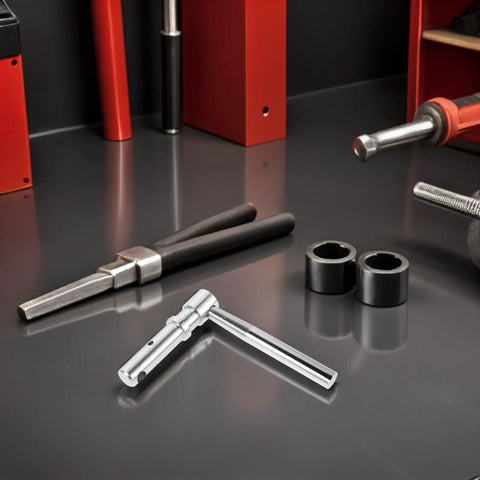 Beefy CNC Precision Boiler Door Handle Replacement Hardware For Fireplace Doors And Stove Handles Universal Stove Door Knob Replacement Parts Durable Metal Pull Grip Easy Install Safe And Reliable Fits Coal Stoves And More. silver metal handle with black grip