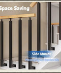 White Side Mount Stair Balusters 30 Pack With Hella Strong Adjustable Brackets And Full Hardware Kit For Outdoor Deck Railing Systems Built Like A Tank Solid Square Metal 39 Inches Tall showcased in a modern staircase setting.