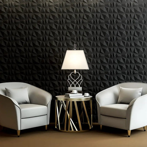 Diamond Pattern 3D Wall Panels Matte Black 12x12 Inch PVC Tiles 33 Pack Easy DIY Install Fire Resistant Covers 32 Sq Ft Slick Modern Accent Wall for Living Room Bedroom Kitchen Home and Office Decor