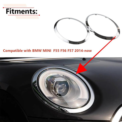 MINI Cooper Dope Chrome Headlight Trim Ring Bezel Pair For F55 F56 F57 2014 2015 2016 2017 2018 2019 2020 2021 Year Installed