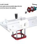 Top Drawer Router Table Kit With Snappy 0 To 54 Millimeter Lift System and Bulletproof Alloy Insert Plate for precise height adjustment.