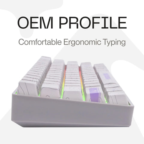 Next Level 65 Percent Mechanical Gaming Keyboard With Usb Wired Pc Setup, Featuring Pre Lubed Magnetic Hall Effect Switches For Rapid Trigger And Dynamic Actuation, Programmable Rgb Lighting, Hot Swappable Layout, And Crispy Deep Thock Vibes, showing OEM profile keys and ergonomic design.