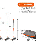 Long Handle Deck Scrub Brush With Squeegee 2 In 1 Heavy Duty Floor Cleaning Scrubber With Stiff Bristles For Garage Concrete Tile Patio Outdoor Porch Indoor Kitchen Shower Bathroom