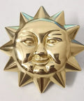 Solid brass sun face knob from Sun Moon Cabinet Knobs Set; antique finish, celestial design; rust resistant hardware for decor
