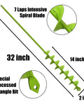 Stand Up Post Hole Auger Drill Bit 32 Inch Long And 2 Inch Diameter, Heavy Duty Green Auger With Intensive Blades For Planting