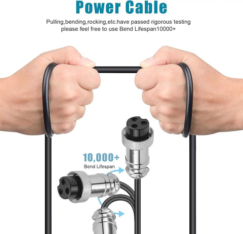 Person holding power cable with connectors for Beefy 24V 2A DC Battery Charger For 24V Electric Scooters Dirt Bikes Go Karts.