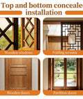 Graphic showing concealed door hinge options for wooden windows, folding screens, wooden doors, and partition doors.