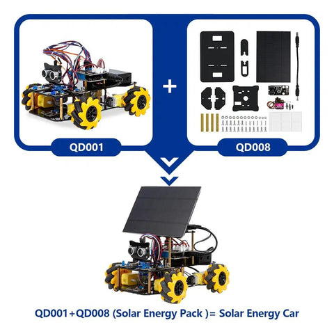 Smart Solar Robot Car Kit 4WD Remote Control For Arduino IDE With ESP32 Ultrasonic Infrared Sensors Mecanum Wheels Metal Gear Servos STEM Coding Project For Teens 12 Plus Kid Friendly Birthday Gift, solar pack shown