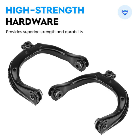 Heavy Duty Front Upper Control Arm Suspension Kit With Ball Joint, Tie Rod End And Sway Bar Link For Buick Rainier, Chevy SSR, Trailblazer, Trailblazer EXT, GMC Envoy, Envoy XL, Envoy XUV, Isuzu Ascender, Oldsmobile Bravada Left And Right black steel upper control arms