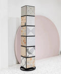 Heavy Duty Floor Tile Display Stand Made From Solid Steel For Ceramic And Marble Samples Pro Shop Rack showcasing various tile samples.
