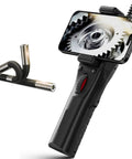 Top Shelf Flexible Borescope Camera featuring fully articulated twisting head with bright LED lamp for auto engine checks, close-up view.