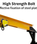 High strength bolt on portable gantry crane ensuring effective fixation of steel plates for secure lifting.