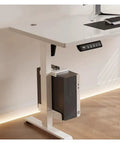 Rock Solid Under Desk Cpu Stand Mount For Pc Tower with a black gaming rig secured under a modern white desk.