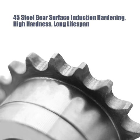 Heavy Duty Aluminum Sprocket Gear Chain Coupler KC4012 close-up showing 45 steel gear surface induction hardening for durability.