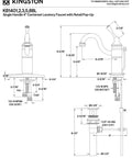 Technical diagram of Victorian Mono Block Bathroom Faucet in Antique Brass with drip free cartridge and pop up drain included.