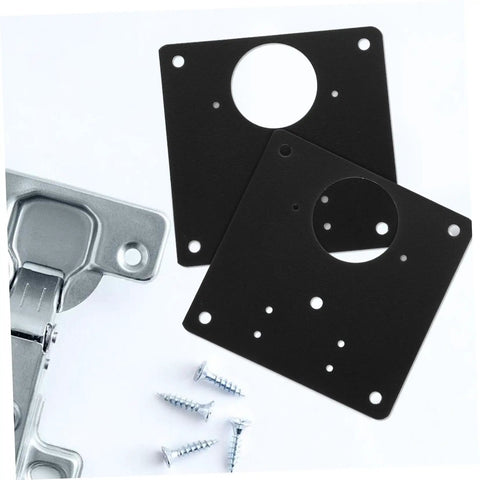 Six Pack Cupboard Hinge Repair Plates Kit For Quick Install Quiet Kitchen Cabinet Door Fix Secure And Stylish Cabinetry Hardware For No Slam Operation, showing black repair plates with hinges and screws.