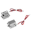 Compact 12V Direct Current Electromagnetic Solenoid Lock 4 Pack Slide Bolt Tongue Down Safety Latch showing two silver tone locks with wires.