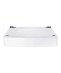 Front view of 27 Inch Laundry Riser Pedestal For Front Load Washer Or Dryer, Elevates Your Machine Six Inches Off The Floor, ADA Standards Ready, White, Heavy Duty Stand For Easier Loading And Unloading.