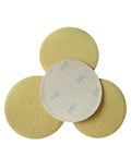 Rock Solid 5 Inch Yellow Dry And Wet Sanding Discs With 80 Grit for Heavy Duty wood metal surface prep laid flat.