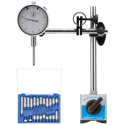 NACHEE dial indicator with magnetic base holder on stand; blue bit-set kit included