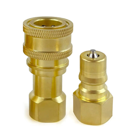 Quarter Inch NPT Quick Disconnect Hydraulic Coupler With Brass Body And Stainless Steel Valve Built To Last Heavy Duty Dust Caps ISO 7241 B
