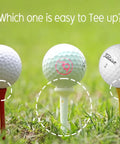 Golf balls on Big Easy White Golf Tees Set With 0.75 Inch Big Head 3.25 Adjustable Height 6 Prong Low Friction Design Tees