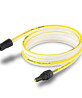 Coiled water suction hose with filter for electric pressure washers, shown with yellow and black connectors, 3m length