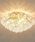 Three Light Modern Crystal Ceiling Light Fixture Flush Mount Round Golden Chandelier with clear crystals and metal finish