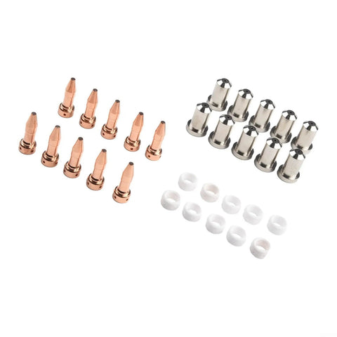 Premium 10 Sets Pt-23 27 Plasma Cutter Consumables Kit with high grade electrodes and tips for clean industrial cutting replacement parts.