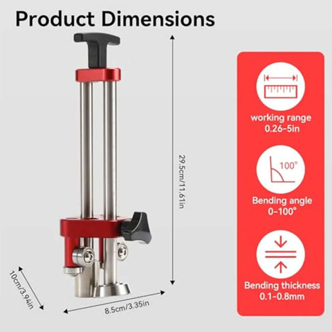 Sheet Metal Roller Bender One Station With 0 To 100 Degree Bending Range And 7mm To 130mm Capacity Quick Setup Disk Tool overview with dimensions