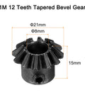 1M 12 teeth tapered bevel gear with 8mm shaft hole, part of 4 Pieces Bevel Gear Set 1.5 Module 1 To 1 Gear Reduction