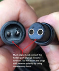 Close-up of connectors for 10W Solar Water Pump Kit, emphasizing alignment for correct polarity and connection.