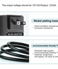 Close-up of 12V 2A Telescope Power Adapter With 6Ft Cord Plug And Play Universal AC DC Charger showing nickel plating and TPE cord