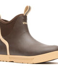 Brown Wheelhouse Ankle Deck Boot For Men with dual density comfort insole and slip resistant outsole, wider fit view.