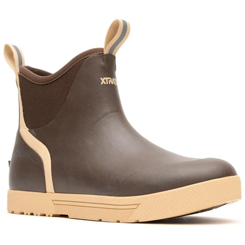 Brown Wheelhouse Ankle Deck Boot For Men with dual density comfort insole and slip resistant outsole, wider fit view.