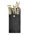 7 Piece Motorcycle Repair Tool Kit with spanner, screwdriver, pliers, spark plug socket in black pouch for bike maintenance.