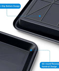 Close-up of Triple Pack Extra Large Oil Drip Pan 35.4 X 24 Inch Heavy Duty Plastic Drain Tray features anti-slip and recessed handrail designs.
