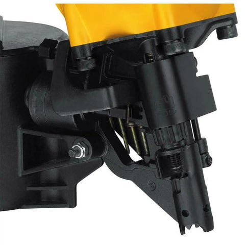 Close-up of 15 Degree Coil Framing Nailer DWF83C With Lightweight Ergonomics Built For Hardcore Framing, nailer tip detail.