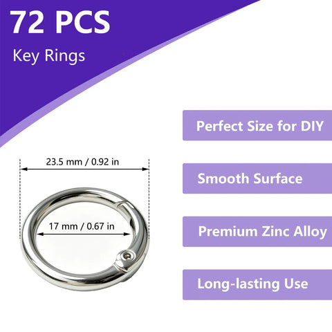 72 Pcs Vibrant Key Rings Bulk Set Multi Color Bag Charms Keychain Kit Sturdy Zinc Alloy DIY Supplies For Bags Durable 12 Shades Gold Silver Purple Pink Red Orange Yellow White Green Black Awesome For Creative Styling Organization Storage. 23.5 mm zinc alloy key ring for DIY