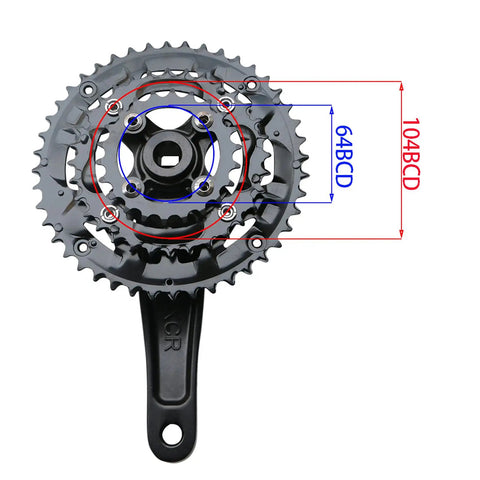 Beast Alloy 6061 Mountain Bike Crankset With Hollow Integrated Chainring And Detachable Sprocket, 104BCD, 64BCD sizes