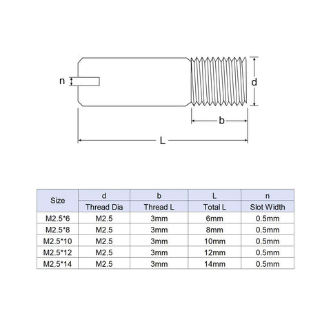 Technical drawing of M2.5 X 8mm Slotted Cylindrical Dowel Pins 304 Stainless Steel For Furniture Cabinets showing dimensions and specs