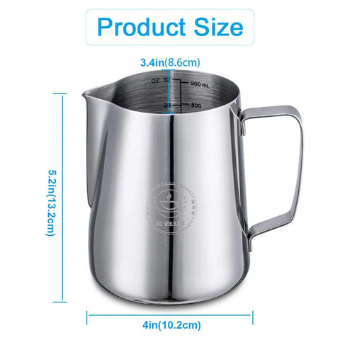32 Oz Milk Frothing Pitcher for Espresso and Latte Art Stainless Steel 304 Jug with Measurements